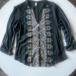 Embroidered button down top